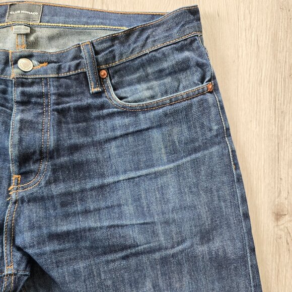 Club Monaco | dark wash denim button-fly straight leg jeans | MENS 34" - Picture 3 of 10